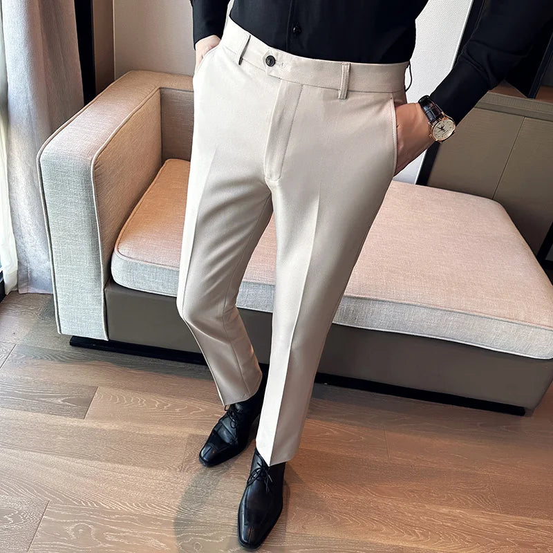 2024 Spring Autumn Fashion Business Casual Pants Men's Straight Leg Slim Fit Suit Pants Formal Office Social Wedding Dress Pants