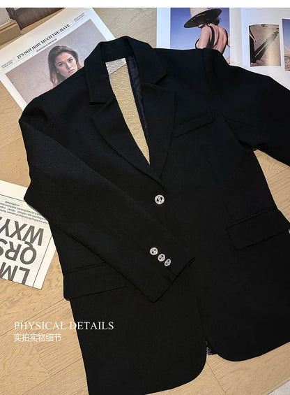 Women's Black Hollow Out Blazer Oversized Designer Suit Jacket Loose Fit Casual Office Blazer Fashion Coat Elegant Streetwear