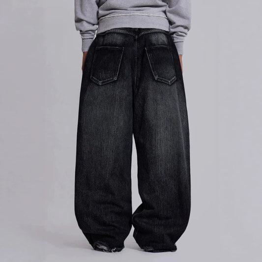 Mens Jeans Gothic Distressed Washed Denim Pant Harajuku Unisex Loose Fit Straight Leg Y2K Vintage High Street Streetwear Fashion