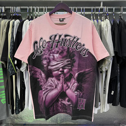 Masked Angel letter Rhinestone print Short Sleeve T shirts Men Women Fashion Harajuku Loose cotton casual Shinning Diamond Tees