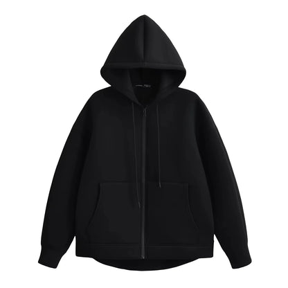 Autumn Women Casual Hooded Jacket Loose Oversize Zipper Hoodie Sweatshirts Solid Coat Office Lady Chic Outwear Tops