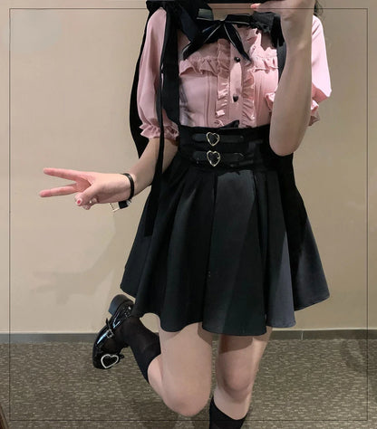 Japanese Gothic Y2k Lolita Skirt Women Elegant Sweet Lace Ruffles Ribbon Bandage Mini Skirts Girls Sexy Cute Punk Party Skirt