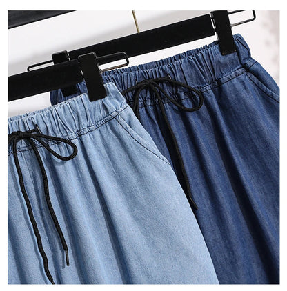2026 High Waist Loose Fit Wide Leg Jeans Women Plus Size Casual Straight Workwear Trousers Summer Autumn Denim Capri Pants