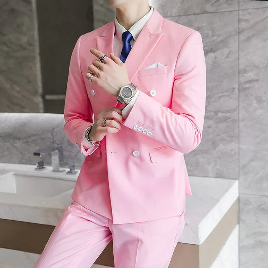 S-6XL Blazer Pants Men's Double-breasted Suit Jacket and Trousers Men's Casual Business Suits Groom's Wedding Dress Party Tuxedo