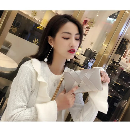 Silky Satin Tassel Banquet Bag, Women Elegant Chain Evening Clutch, Cheongsam Fashion Handbag