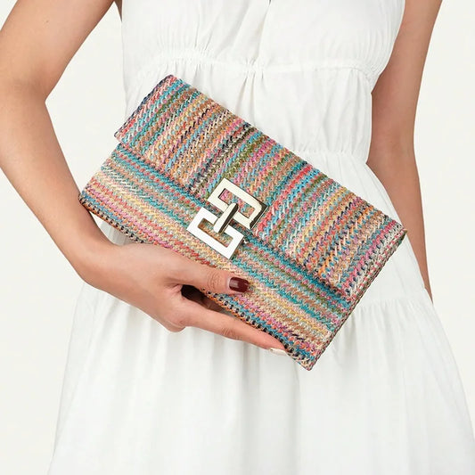 Fashion Women F;ap Clutch Bag Party Straw Day Clutches Purse Handbag Female Woven
