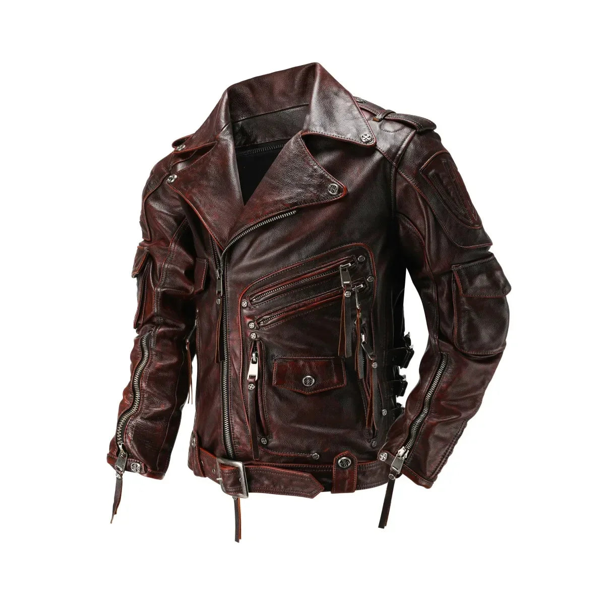 Men's Natural Leather Motorcycle Jacket Top Layer Causal Vintage Retro Moto Suit Leather Coat  Dropshipping Factory