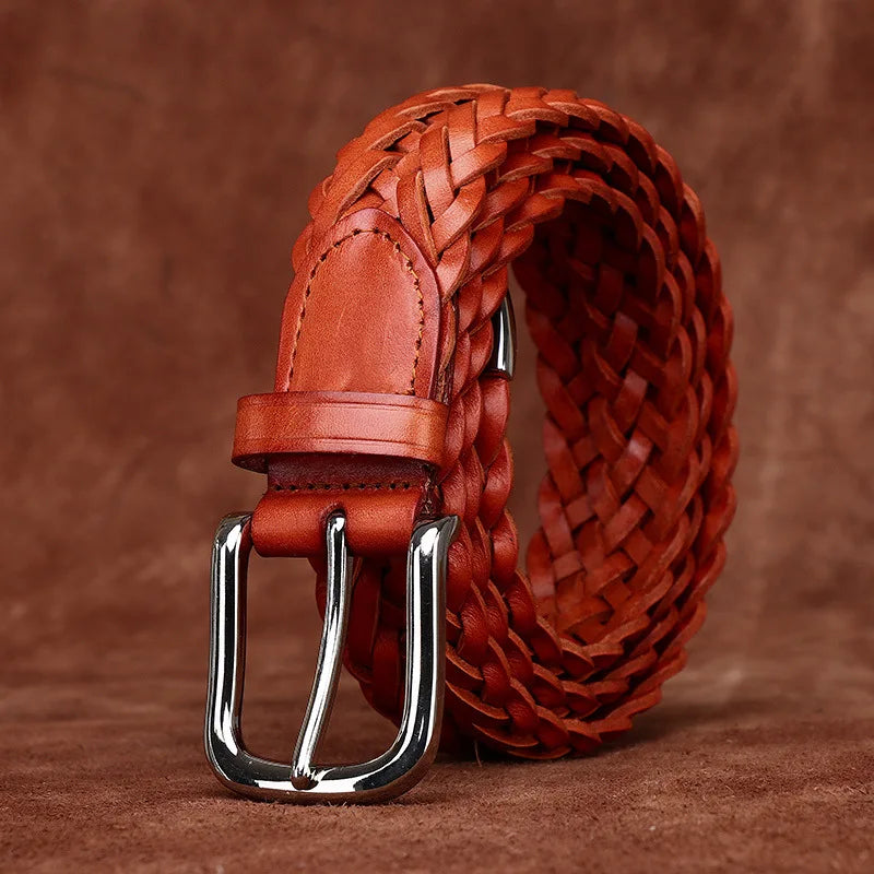 3.5CM Cowhide High Quality Genuine Leather Belts for Men Women Hand Woven Belt Strap Male Pin Buckle Jeans Cowboy Cintos Luxury