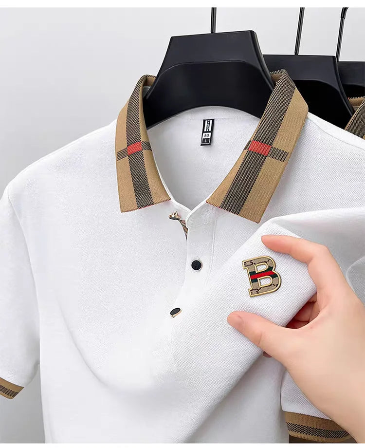 Luxury brand logo short sleeve polo shirt men summer new high-end silk cotton breathable Paul T-shirt fashion casual men's wear