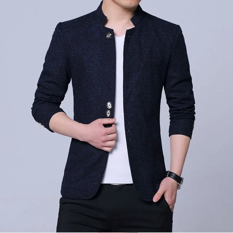 Men's Autumn Winter Casual Slim Fit Plaid Suit Jacket Korean Style Fleece Thickened Coat Large Size Single Breasted Westwear