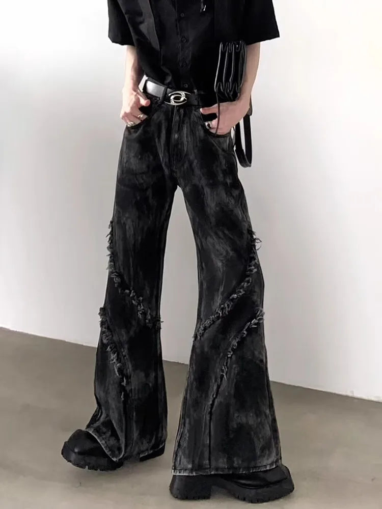 2025 Ropa Y2K Streetwear Washed Black Baggy Stacked Flare Jeans Pants For Men 90S Vintage Clothes Denim Trousers Pantalon Homme