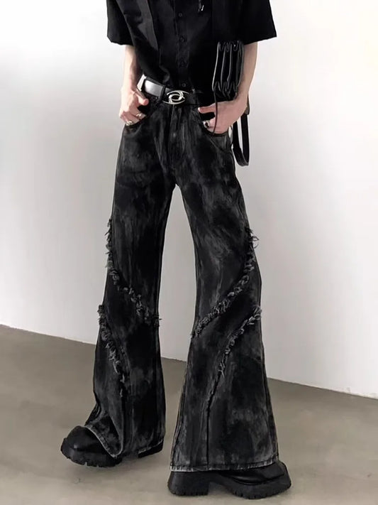 2025 Ropa Y2K Streetwear Washed Black Baggy Stacked Flare Jeans Pants For Men 90S Vintage Clothes Denim Trousers Pantalon Homme