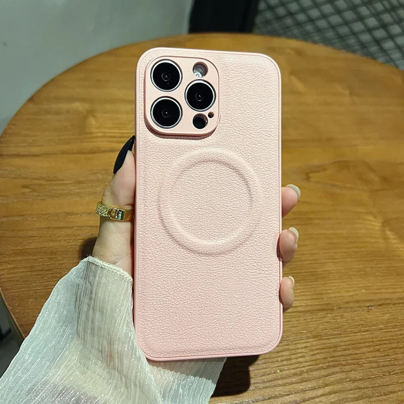 جراب مخصص لهاتف iPhone17 Pro Max 16 15 14 13 12، أحرف أولى مخصصة، شحن لاسلكي MagSafe، غطاء جلدي