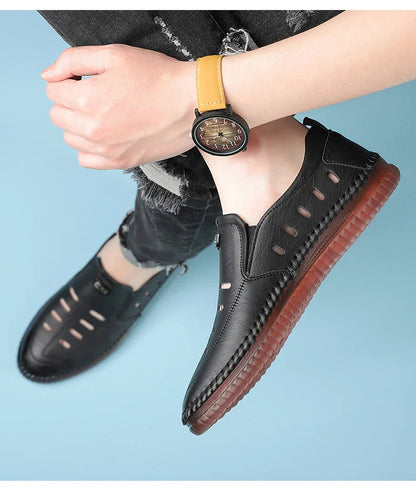 Solid Color Business Casual Shoes for Men Breathable Hallow Leather Sandals Male New Designer Fashion Summer Shoes Man