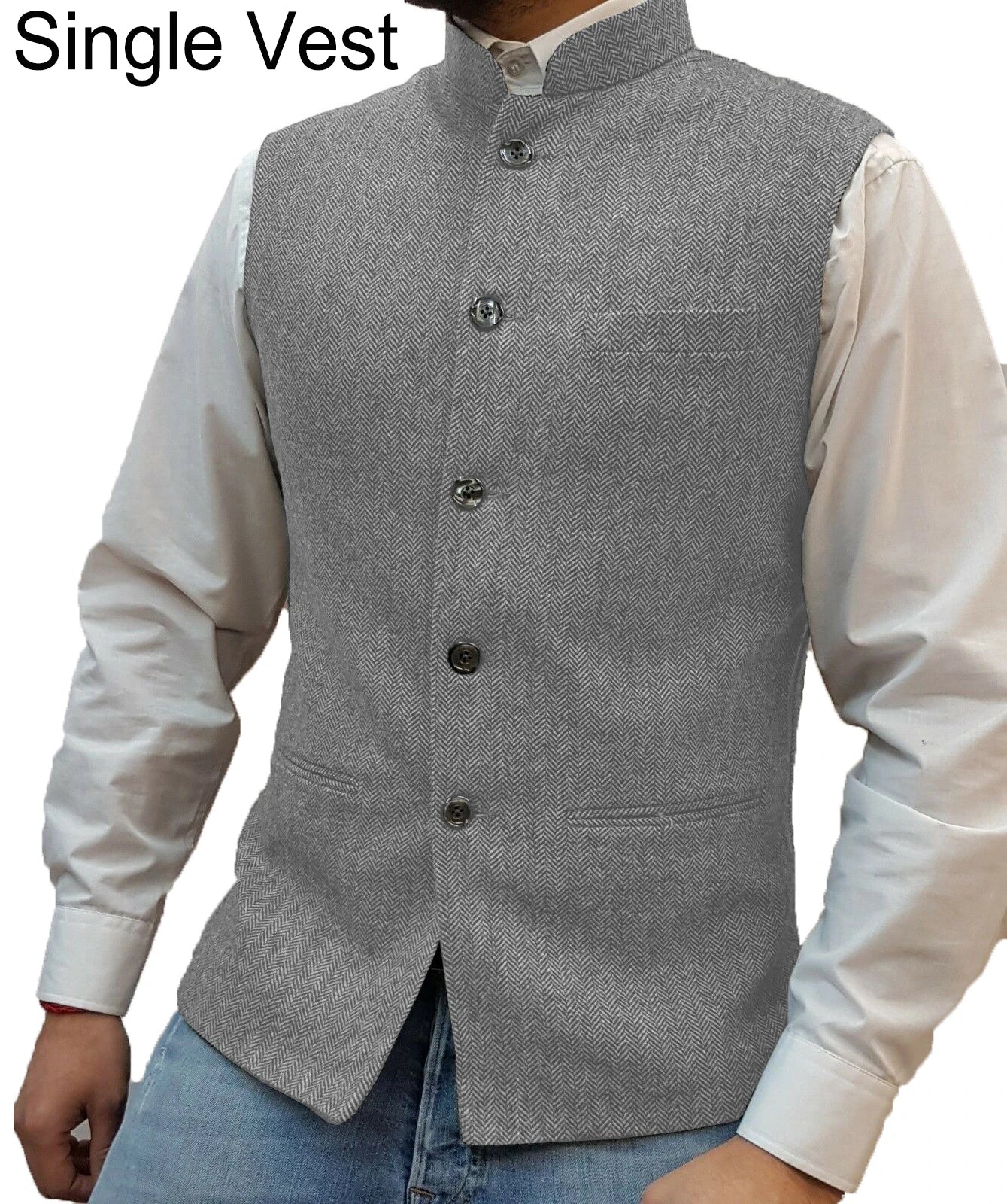 Suit Vest Men Vintage Slim Solid Stand Collar Vest Tops Male Business Casual Sleeveless Jackets Man Wedding Waistcoat
