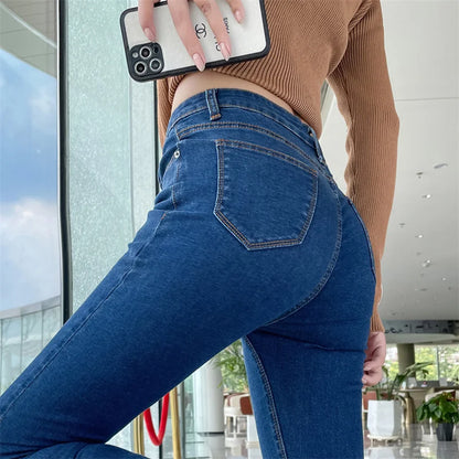 Women Stretch Jeans Lady Slim Skinny Pencil Jeans High Waist Vintage Pants Girls Leggings Straight Leg Korea Fashion Trousers