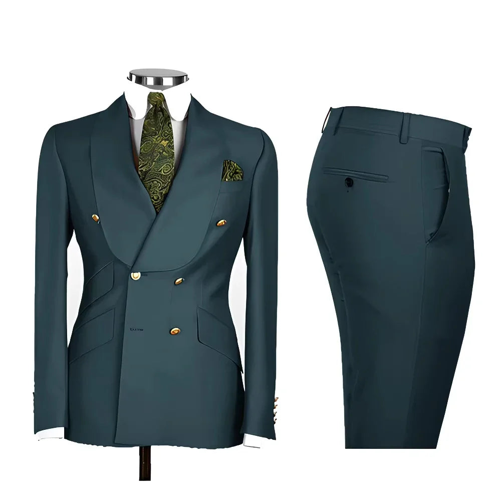Men's Suit in Blue Color Double Breasted 2 Piece Blazer  Pants  Slim Fit Set Custom Business Luxury Tuxedo Casual Wedding Groom
