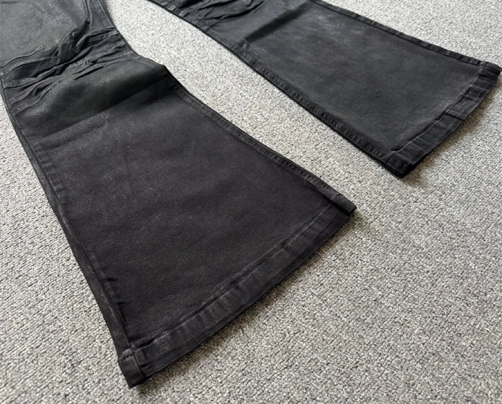 High street coated micro-flare jeans American retro heavy industry men and women black gothic retro casual loose jeans