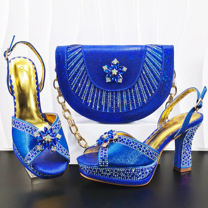 Italian Design Bigger Size Shoes and Bags Set Wedding for Women Bride Ladies High Heel HAND CRAFTED UPPER Shoes with Rhinestone
