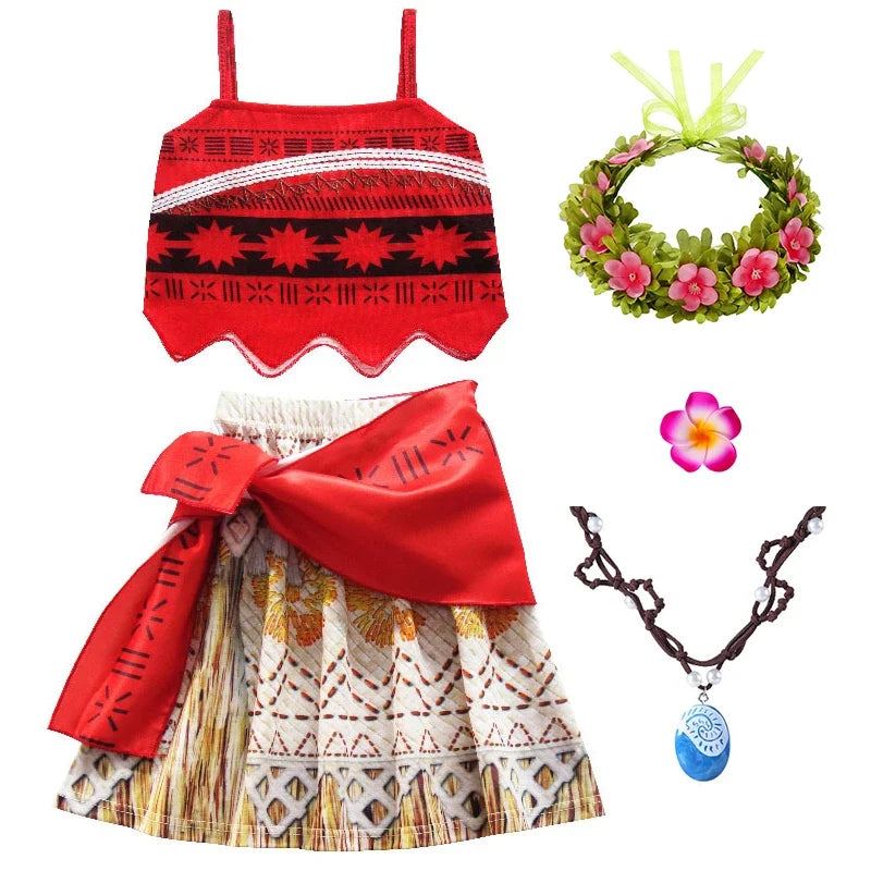 Princess Vaiana Fantasy Children Cosplay Moana Summer Girls Carnival Dress Kids Clothes Set Party Christmas Moana Costume