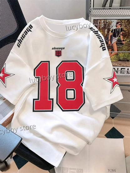 Mens 3D Number 18 Printed Short Sleeve T Shirt Man V Neck Sportwear Brooklyn Racing Football Tee Vintage Casual Tops Men Clothes