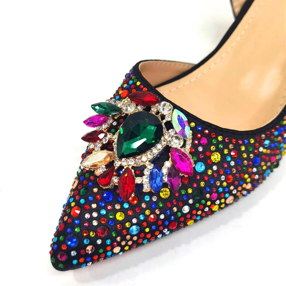 Royal Blue Sandals for Women 2024 Luxury Wedding Pumps Med Heels Rhinestone Design Party Shoes and Bags Set