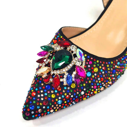 Royal Blue Sandals for Women 2024 Luxury Wedding Pumps Med Heels Rhinestone Design Party Shoes and Bags Set