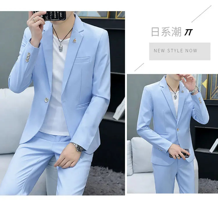 Slim Fit Two-Piece Suit Casual Business Style Solid Color Autumn  Dress Suit with Trousers Included Stylish Men's Costume