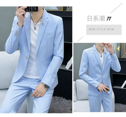 Slim Fit Two-Piece Suit Casual Business Style Solid Color Autumn  Dress Suit with Trousers Included Stylish Men's Costume