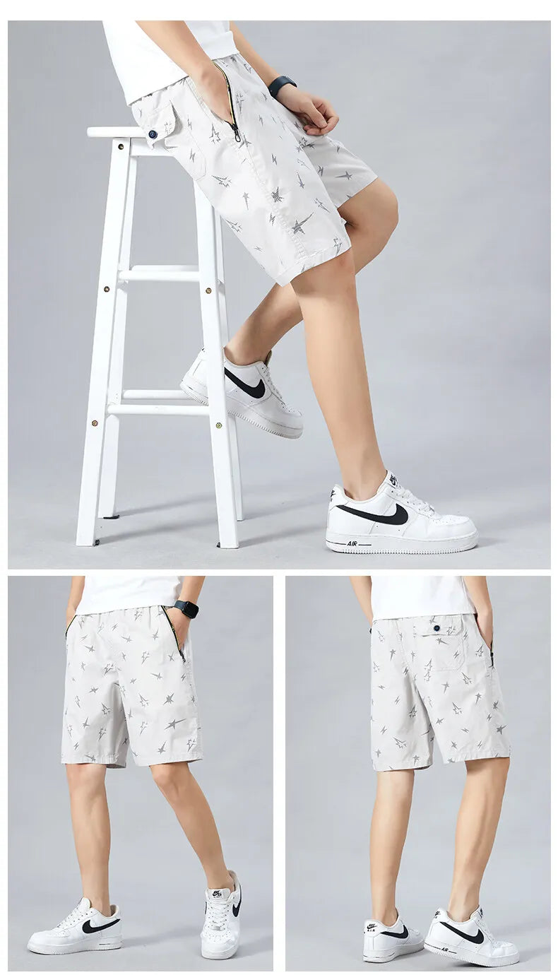 Mens Light Weight Print Shorts Casual Drawstring Elastic Waist Summer Beach Vacation Shorts