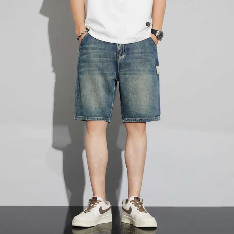 Summer Vintage Denim Shorts Men's Fashion Straight Casual Loose Streetwear Bermuda Jeans Male Short Pants Streetwear