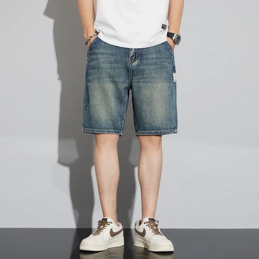 Summer Vintage Denim Shorts Men's Fashion Straight Casual Loose Streetwear Bermuda Jeans Male Short Pants Streetwear