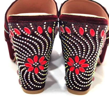 Women's Shoes High Heels Sexy Ladies Party Wedding Pattern Embroidery Mules Shoes and Bags Set for Italian 2023