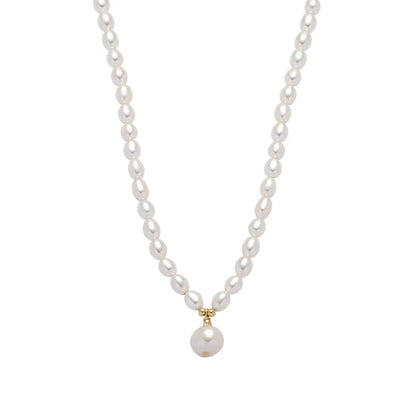 High Quality Rice Natural Freshwater Pearl Beaded Necklace for Women 14K Real Gold Plated Copper Strand Chokers Wholesale