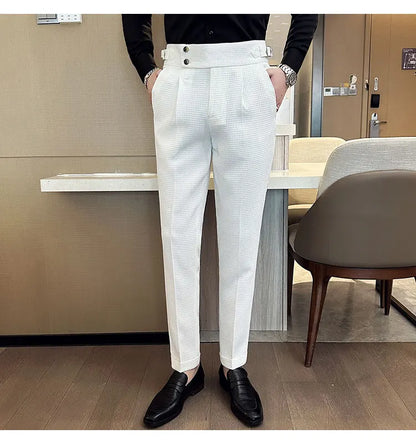 Fashion High Waist Men's Pants 2024 New Business Slim Fit Casual Suit Pants Male Spring Summer Formal Social Dress Pants