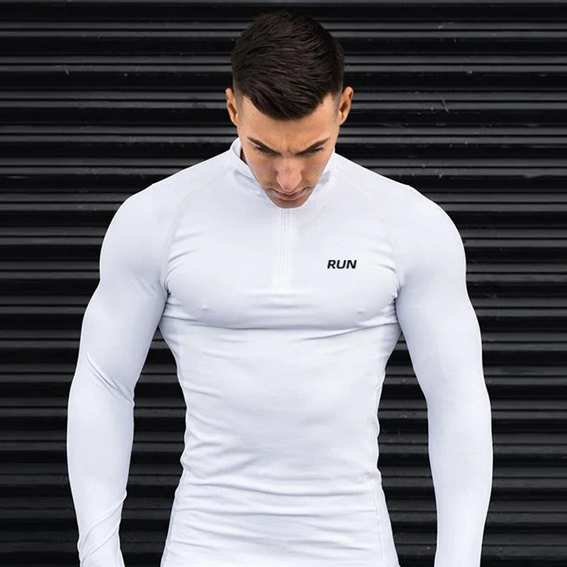 Compression Tight Autumn Quick Dry Polos Shirts Gym Bodybuilding Muscle Long Sleeve T-shirts Mens Fitness Sport Trainning Polos