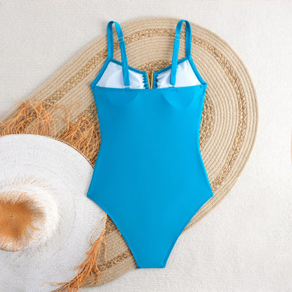 2026 V Neck Pleated Swimsuits Female Swimwear One Piece Swimsuit Women High Cut Bather Bathing Suit Swim Beachwear Slim Bodysuit