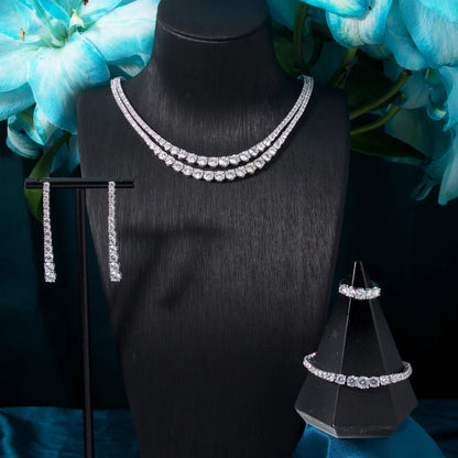 Trendy Jewelry Set for Women Layer Tennis chain Necklace Set Cubic Zircon Wedding Engagement Jewellery Accessories