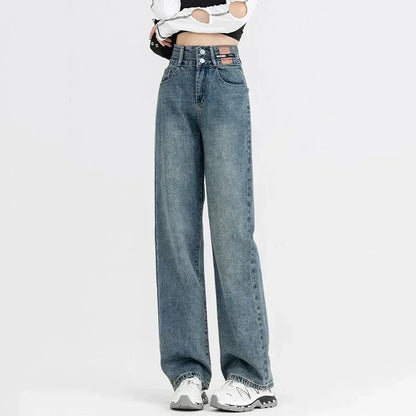 New Woman Korean Double Buckle Design Jeans Female Winter Snow Warm Thermal Plush Pants Girls Popular High Waist Denim Trousers