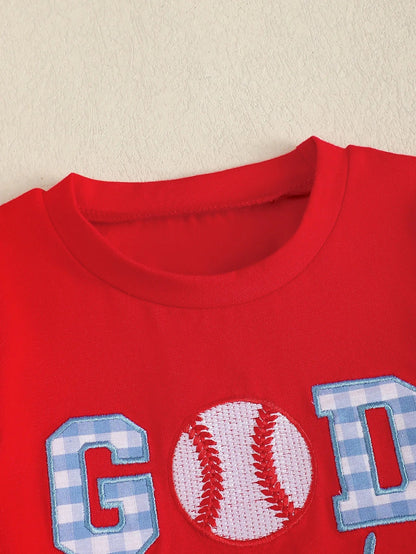Infant Boys' Casual Round Neck Short Sleeve Set with Baseball Pattern Embroidery And Letters Toddler Boy's Comfortable Clothing