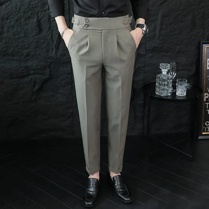 High Quality Italian Style High-waisted Suit Pants Fashion Neapolitan Men's Slim Fit Business Office Social Wedding Trousers
