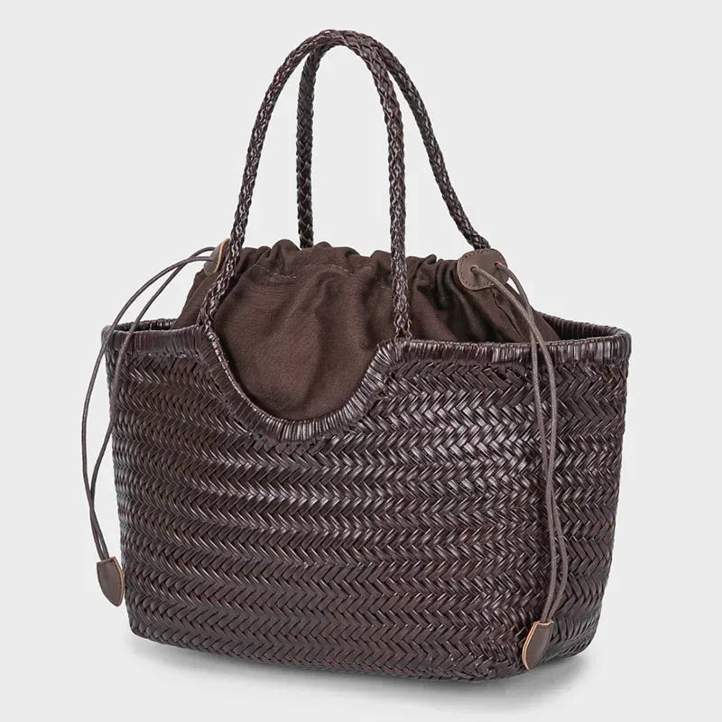 Genuine Leather Cowhide Tote Bags For Women Luxury Designer Handbag Purses 2025 New In Vintage Handmade Weave Underarm Shoulder