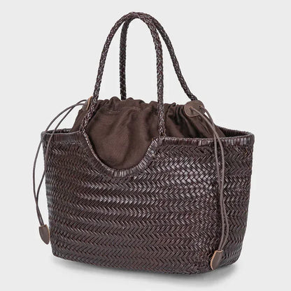 Genuine Leather Cowhide Tote Bags For Women Luxury Designer Handbag Purses 2025 New In Vintage Handmade Weave Underarm Shoulder