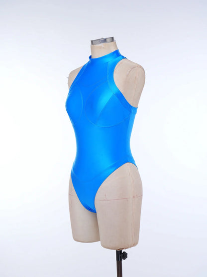 Womens Oil-shiny One-piece Bathing Suit Quick-drying Sleeveless Flat Seams High Cut Bodysuit Swimwear for Pool Beach Surfing