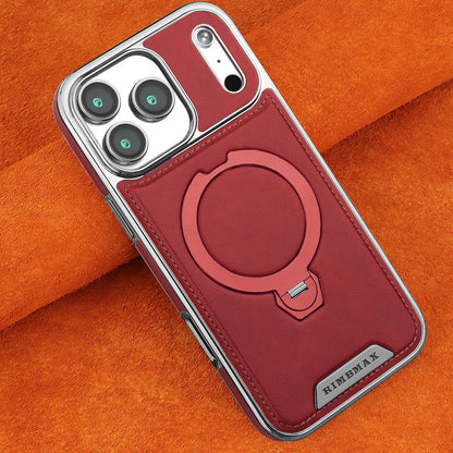 Magnetic Rotat Bracket Luxury Leather Phone Case,For iPhone 11 12 13 14 15 16 17 Pro Max Plus Wireless Charging Shockproof Cover