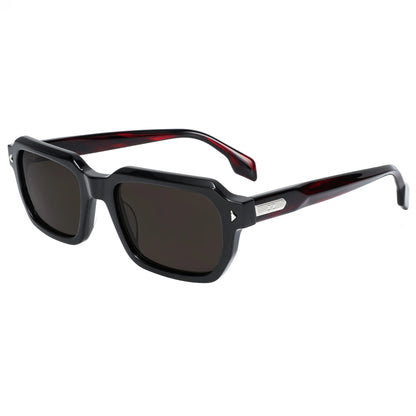 Designer Retro Rectangle Sunglasses Color Block Black Dark Red Temples UV400 Unisex Eyewear