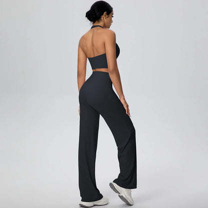 2PCS Woman Backless Hanging Neck Bra and Pants Yoga Set Summer Breathable Gym Sports Running Workout Top Hot Sales Yoga Set