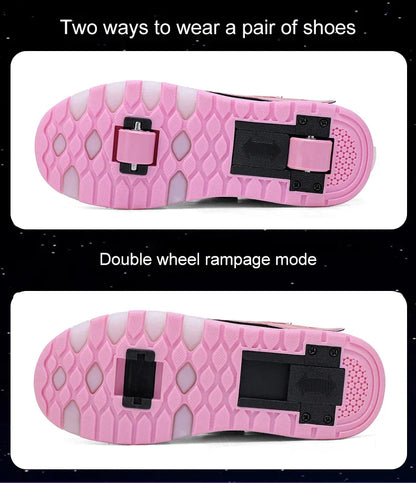 Sneakers Roller Shoes Outdoor Deformation Parkour Skates Dual-Use Children Girls Boys Adult Men Women Unisex Roller Skates