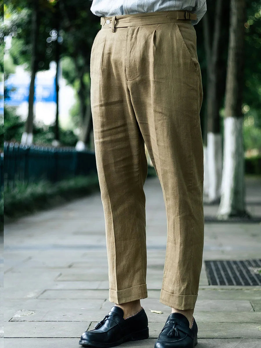 Spring and summer new khaki pure linen casual nine-minute pants Slim pants pants customization