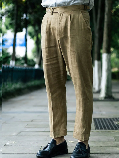 Spring and summer new khaki pure linen casual nine-minute pants Slim pants pants customization